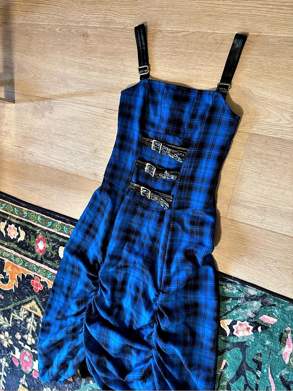 RARE VINTAGE lip service plaid blue scrunched dress - Picture 3 of 6